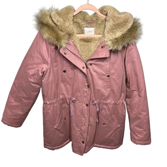 LOFT Faux Fur Lined Parka Jacket Pink - Picture 2 of 6